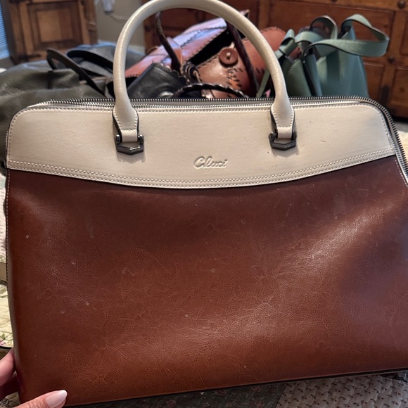 Brown and Cream Leather Men's Bag